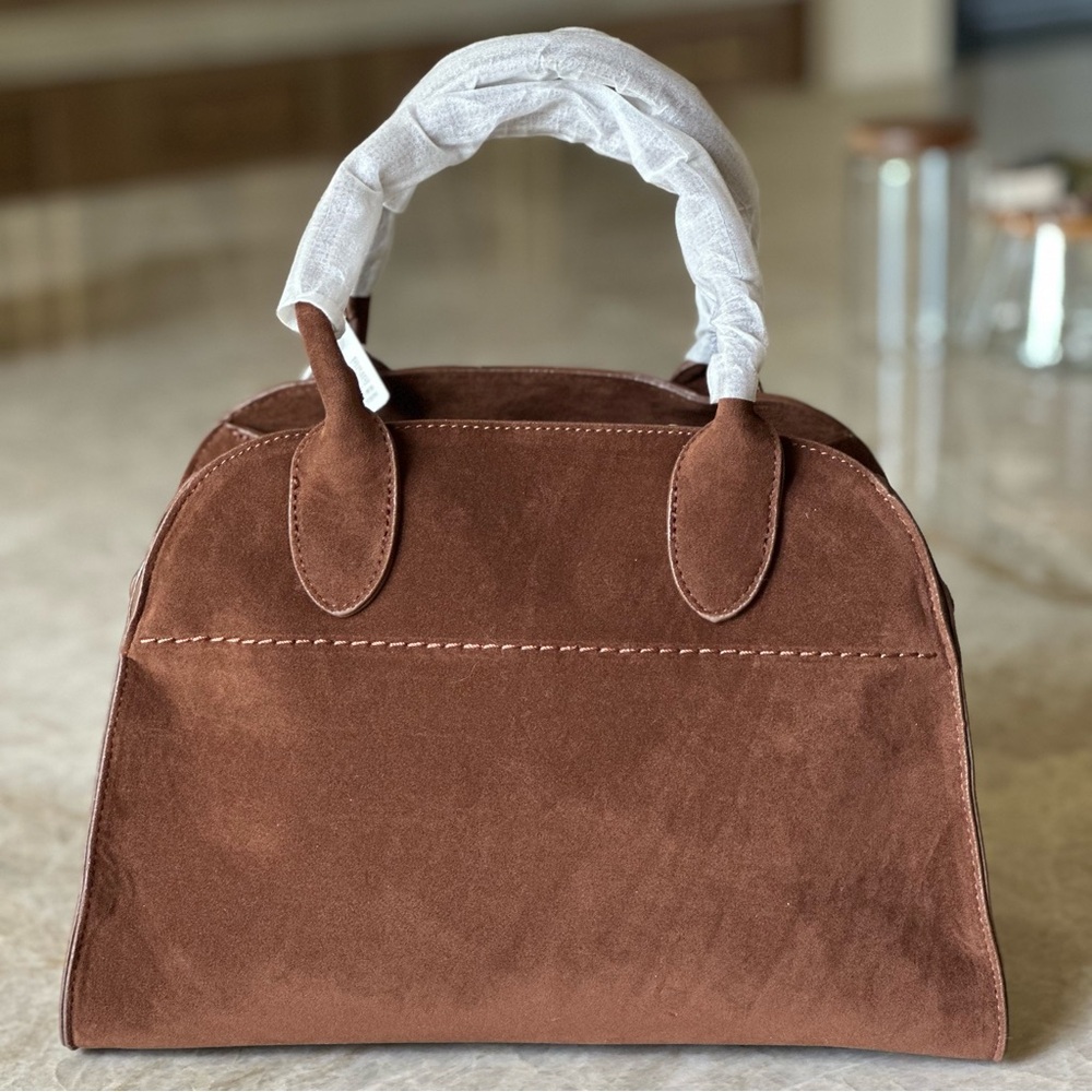 Brown Satchel PU Leather - Handled Tote - Cross Body Tote - Brown Suede Tote - Picture 5 of 12